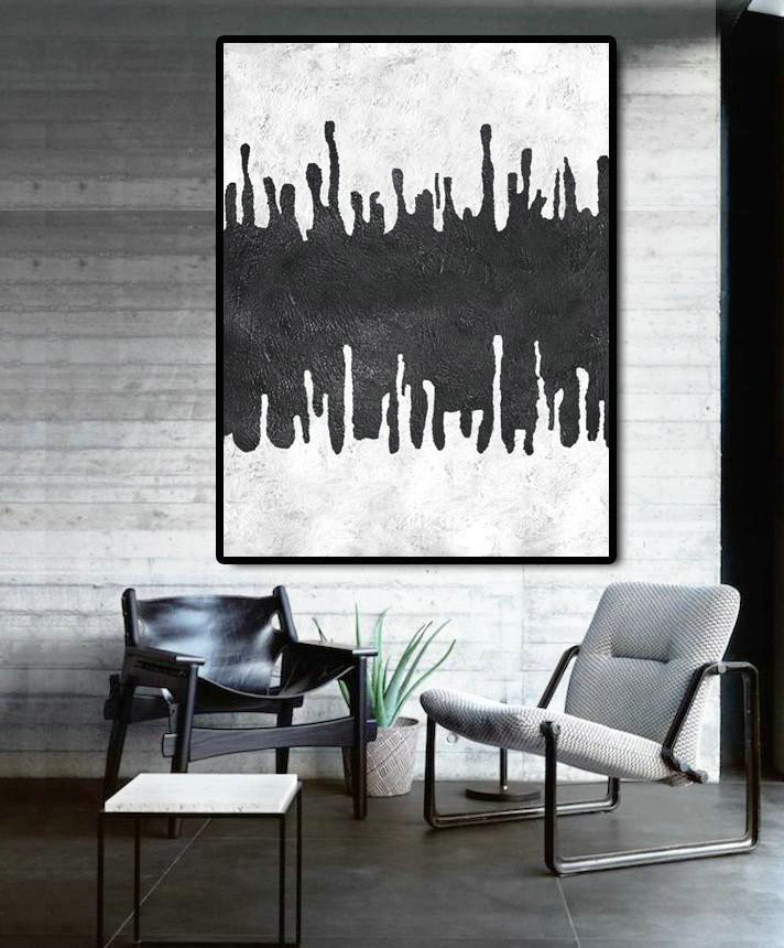 Large Contemporary Art Acrylic Painting,Black And White Minimal Painting On Canvas - Wall Art Ideas For Living Room